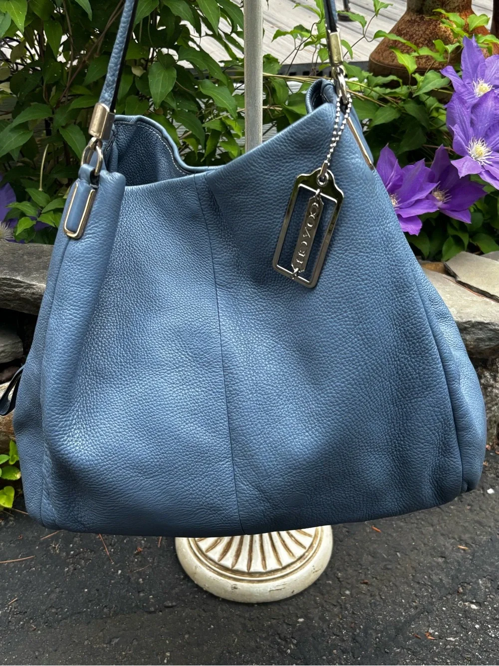 COACH Madison Small Phoebe Blue Pebbled Leather Shoulder Bag Hobo 26224